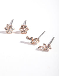 Rose Gold Diamante Flower Stud Earring Pack - link has visual effect only