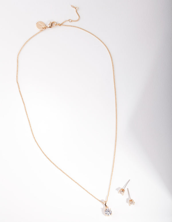 Diamond Simulant Gold Stone Earrings Necklace Set