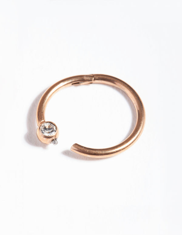 Rose Gold Surgical Steel Diamante Hinged Ring