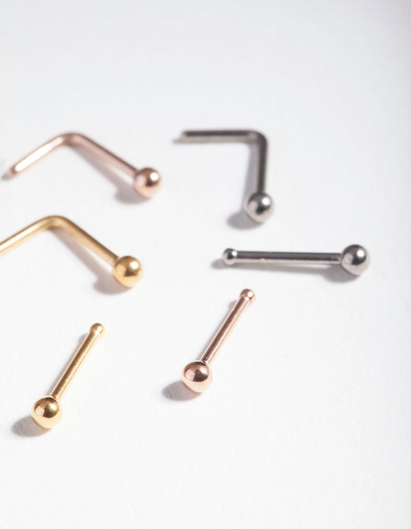 Mixed Metal Surgical Steel Nose Bar 6-Pack