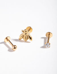 Gold Plated Surgical Steel Flat Back Bee Jewellery Pack - link has visual effect only
