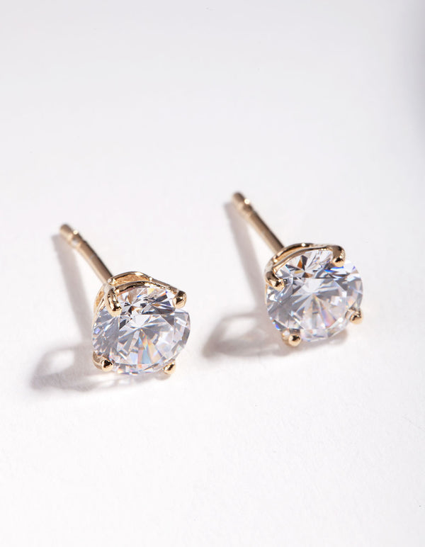 Gold Plated Sterling Silver Cubic Zirconia 1/2 Carat Stud Earrings