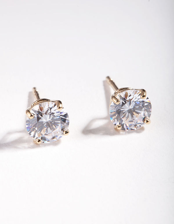Gold Plated Sterling Silver 1 Carat Cubic Zirconia Stud Earrings