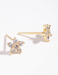 Gold Plated Sterling Silver Cubic Zirconia Flower Stud Earrings - link has visual effect only