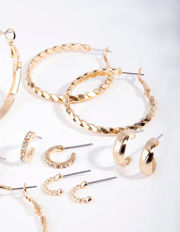 Gold Etched Twist Hoop Earring 6-Pack