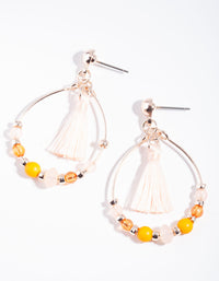 Rose Gold Half Bead Tassel Teardrop Earrings - link has visual effect only