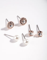 Rose Gold Diamante Pearl Stud Earrings - link has visual effect only