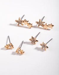 Gold Star Cluster Mix Stud Earring Pack - link has visual effect only