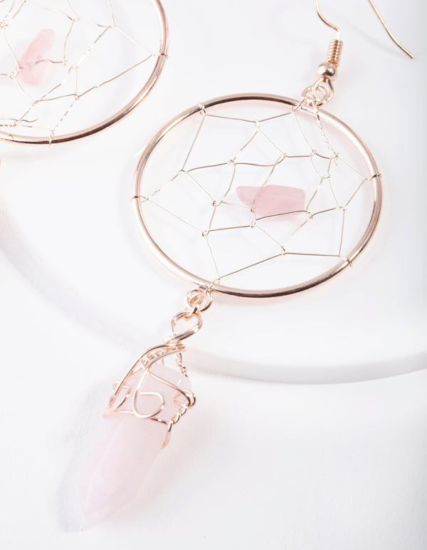 Rose Gold Dreamcatcher Rose Quartz Earrings