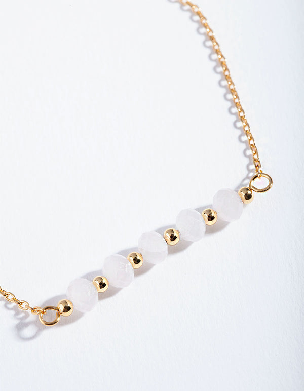 Gold Plated Sterling Silver Rose Quartz Facet Bead Bracelet