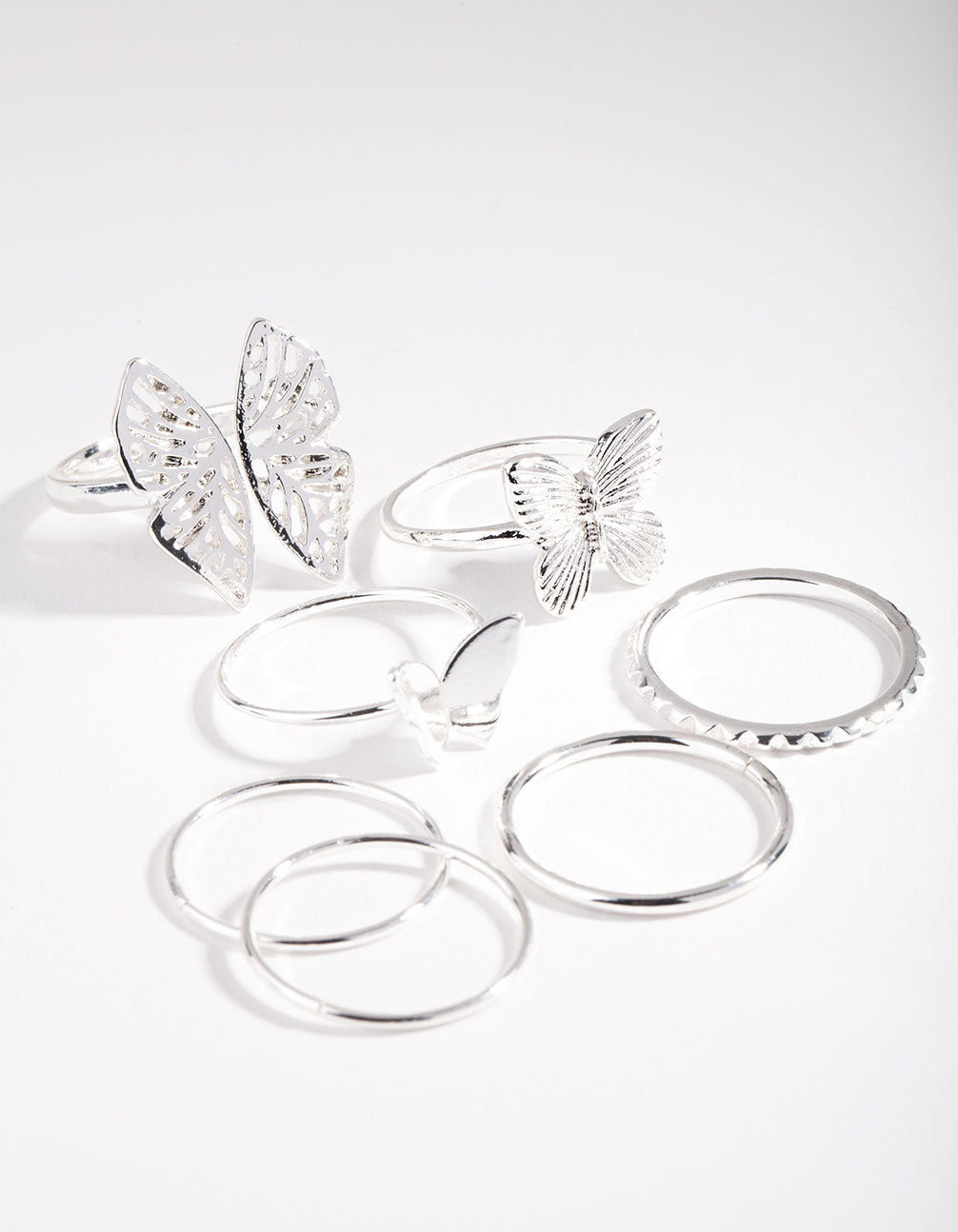 Silver Butterfly Ring 7-Pack
