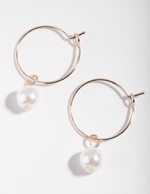 Rose Gold Mini Fine Pearl Hoop Earrings