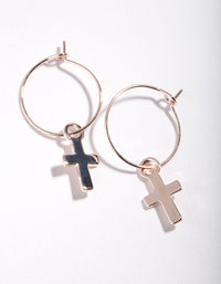 Rose Gold Simple Cross Hoop Earrings - link has visual effect only