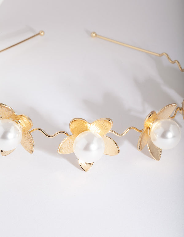 Gold Pearl Flower Headband