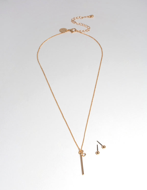 Gold Bar Earring & Necklace Set