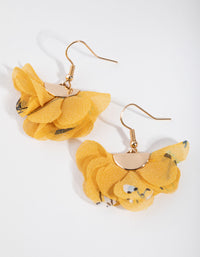 Gold Fabric Flower Drop Earrings - link has visual effect only