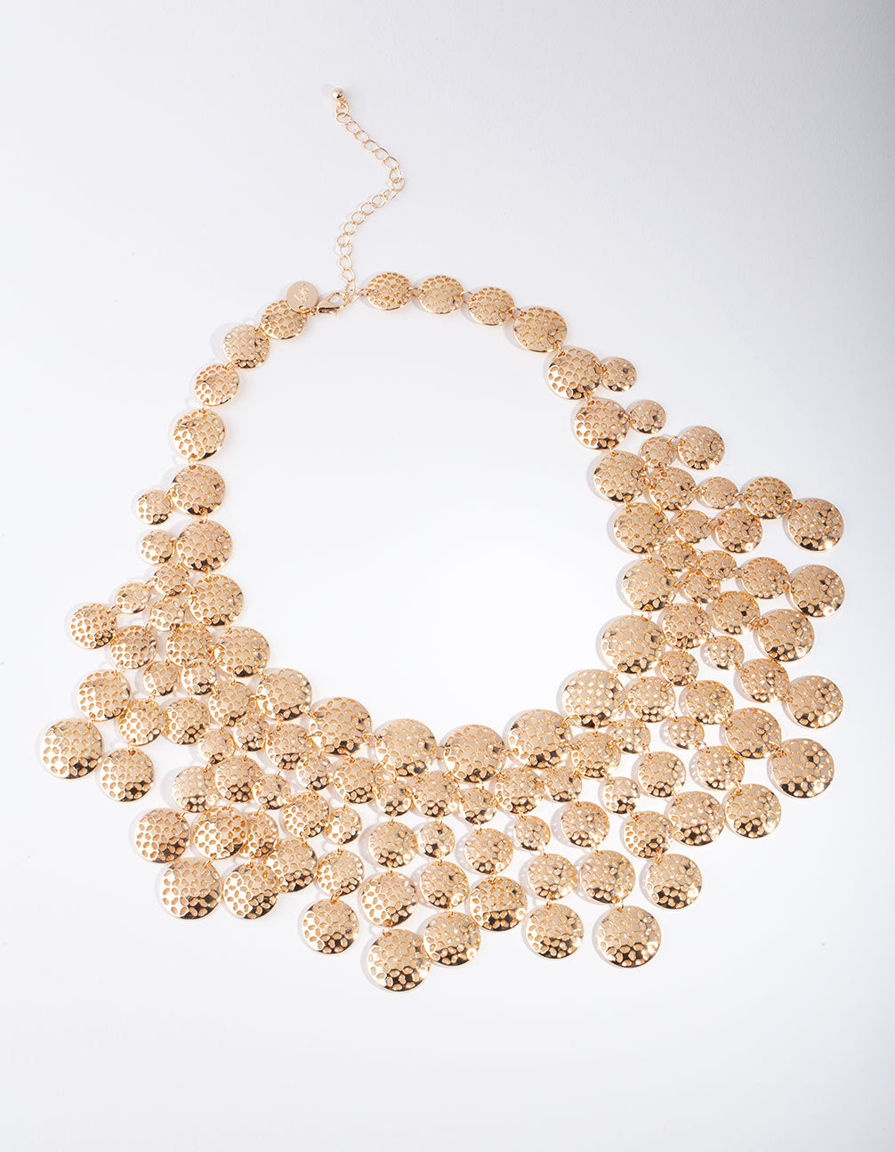 Gold Textured Cascading Disc Necklace