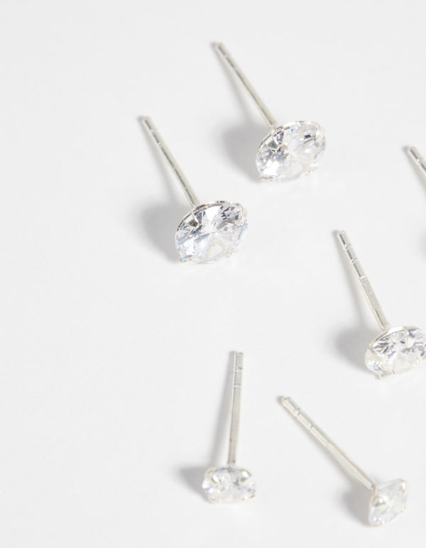 Sterling Silver Graduating Cubic Zirconia Stud Earring Pack