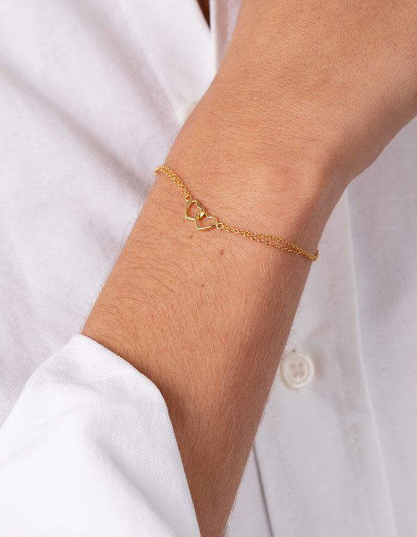 Gold Plated Sterling Silver Double Heart Bracelet Pack