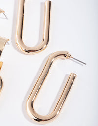 Gold Pack Rectangle Link & Hoop Earring - link has visual effect only