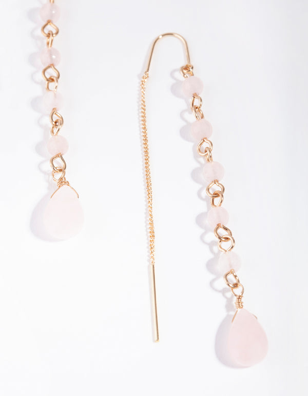 Gold Thread Through Station Drop Earrings
