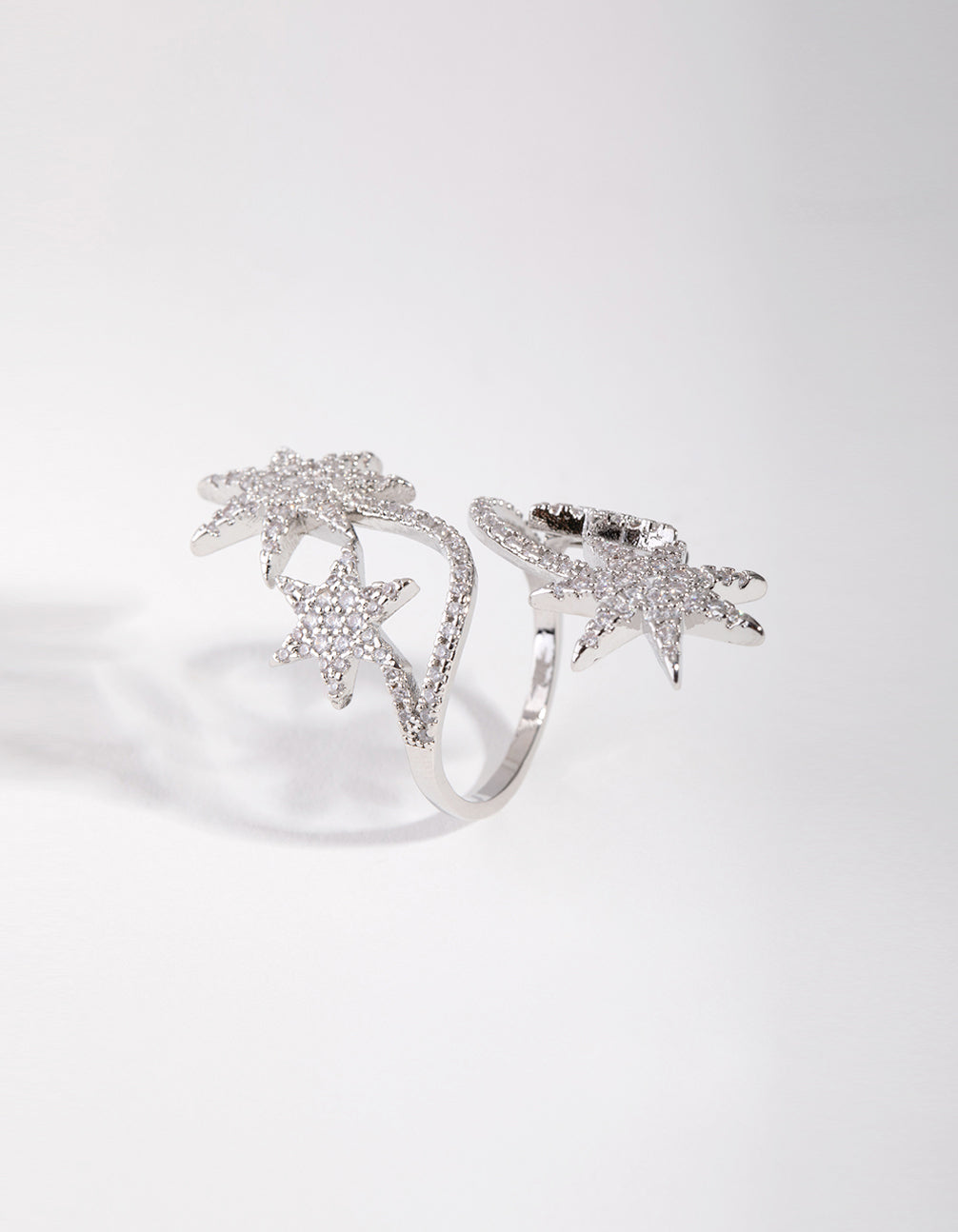 Silver Cubic Zirconia Spiral Stars Ring