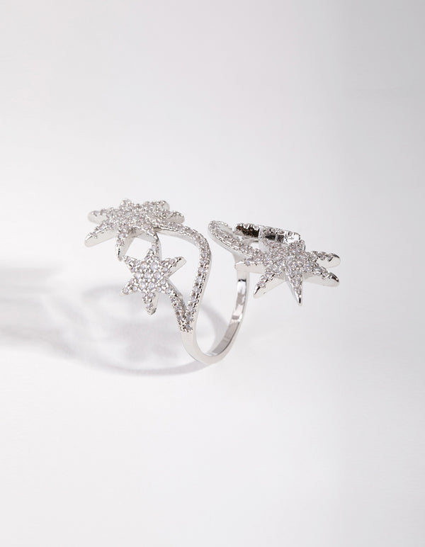 Silver Cubic Zirconia Spiral Stars Ring