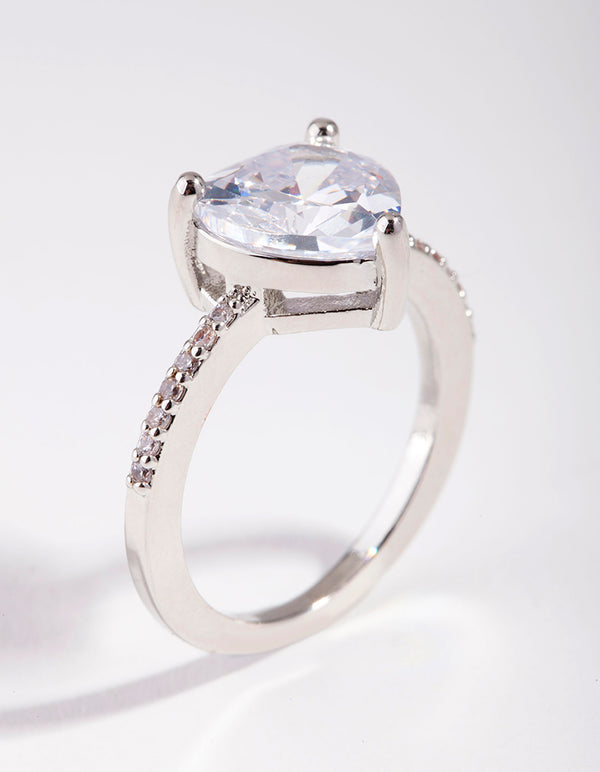 Silver Cubic Zirconia Heart Engagement Ring