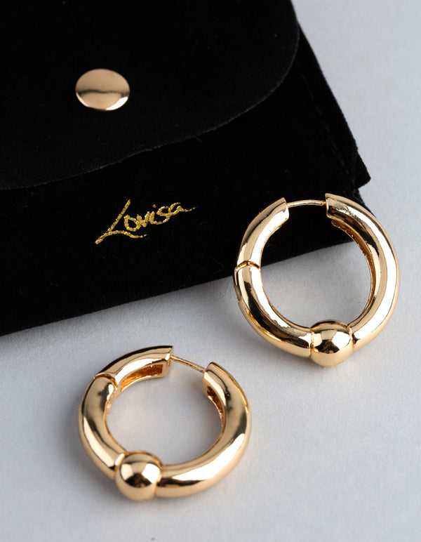 18ct Gold Plated Brass Ball Detail Hoop Earrings