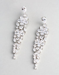 Silver Cubic Zirconia Statement Flower Drop Earrings - link has visual effect only