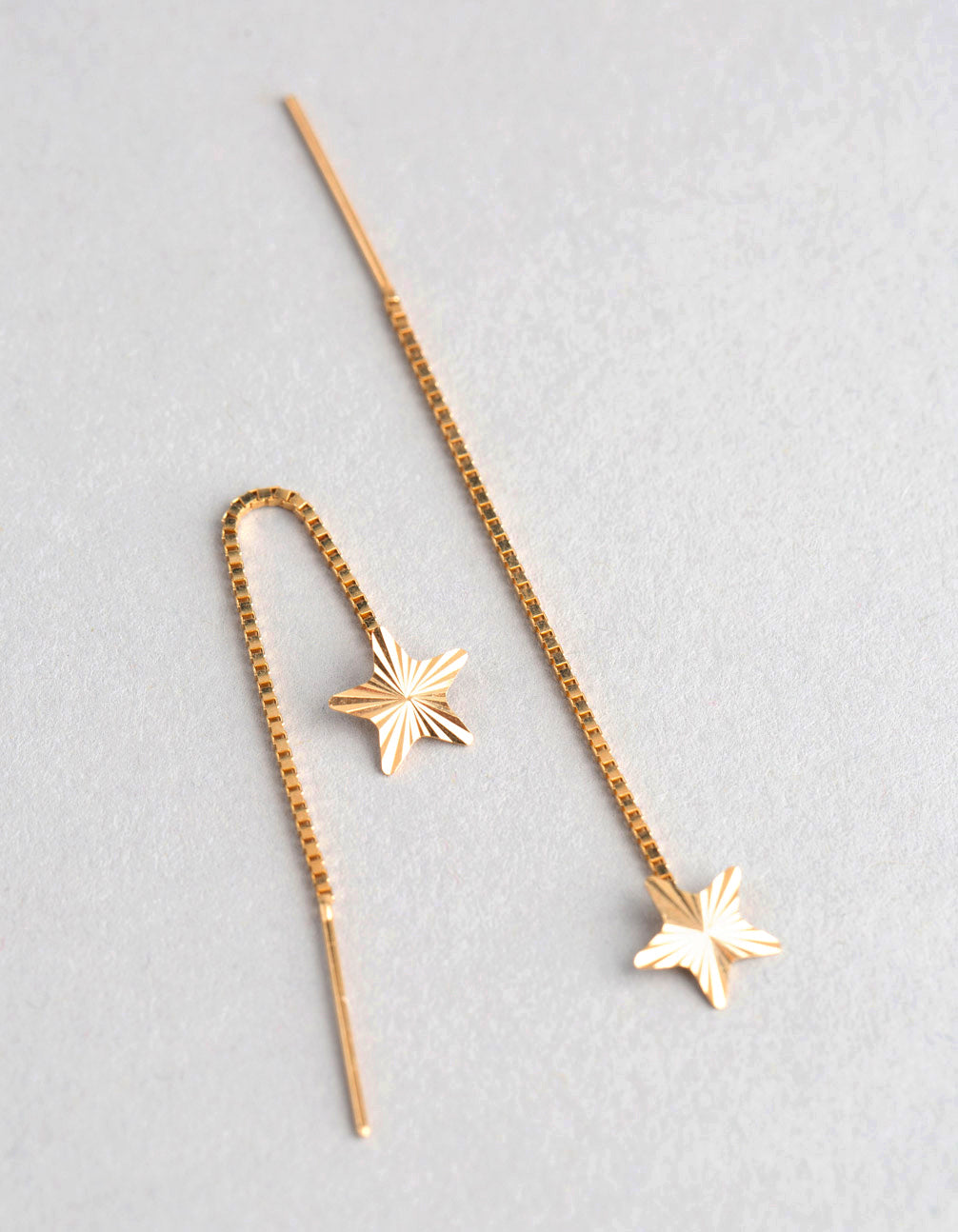 9ct Gold Diamond Cut Star Box Chain Threader Earrings