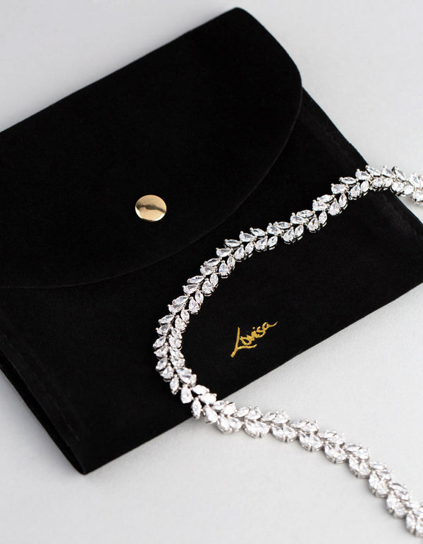 Silver Cubic Zirconia Statement Navette Stone Necklace