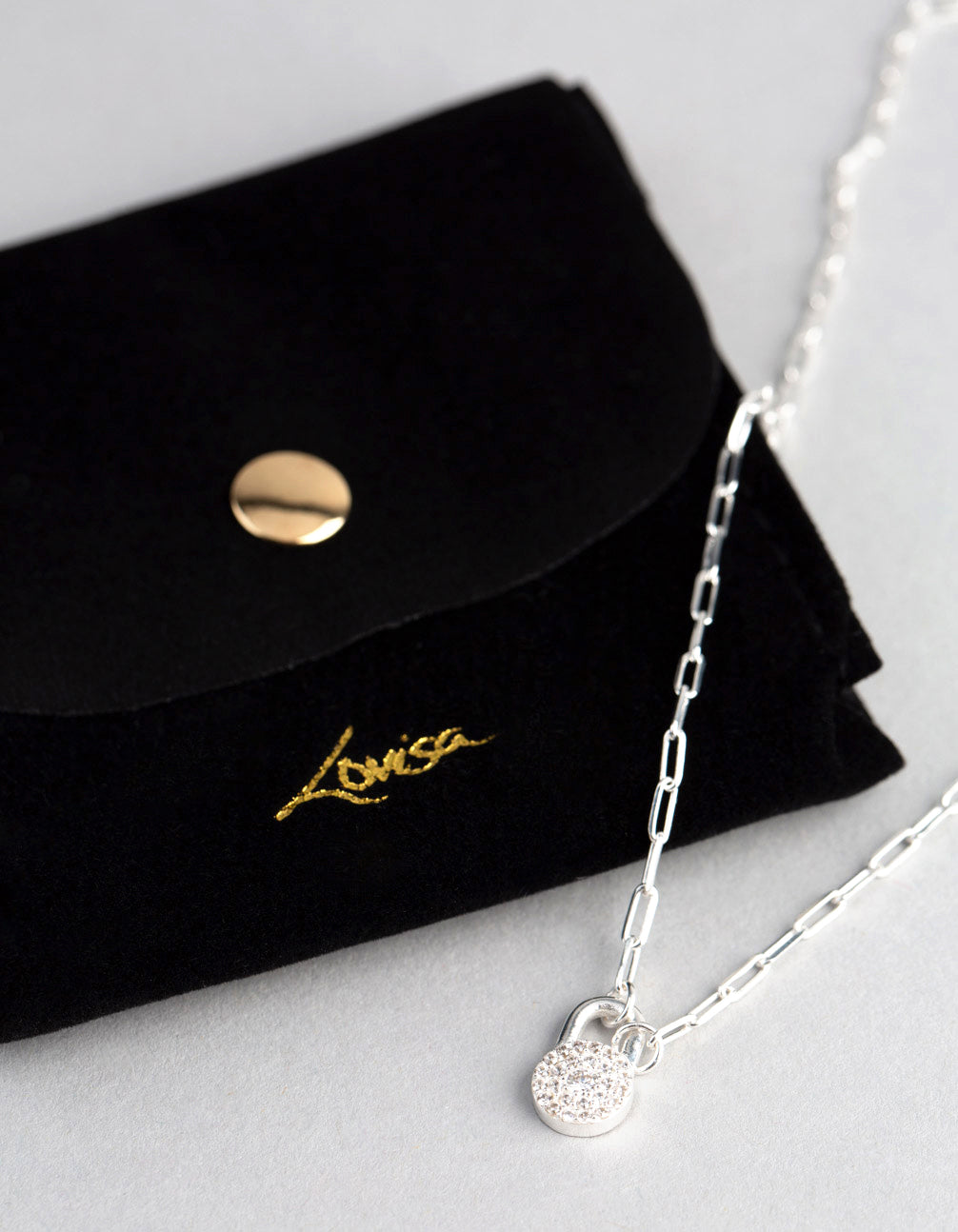 Sterling Silver Pave Padlock Oval Chain Necklace