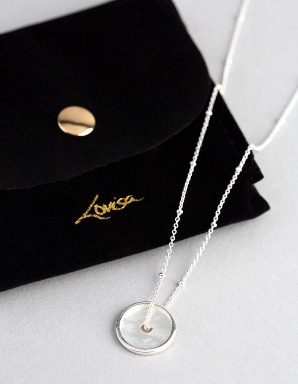 Sterling Silver Mother of Pearl Disc Satellite Chain Necklace
