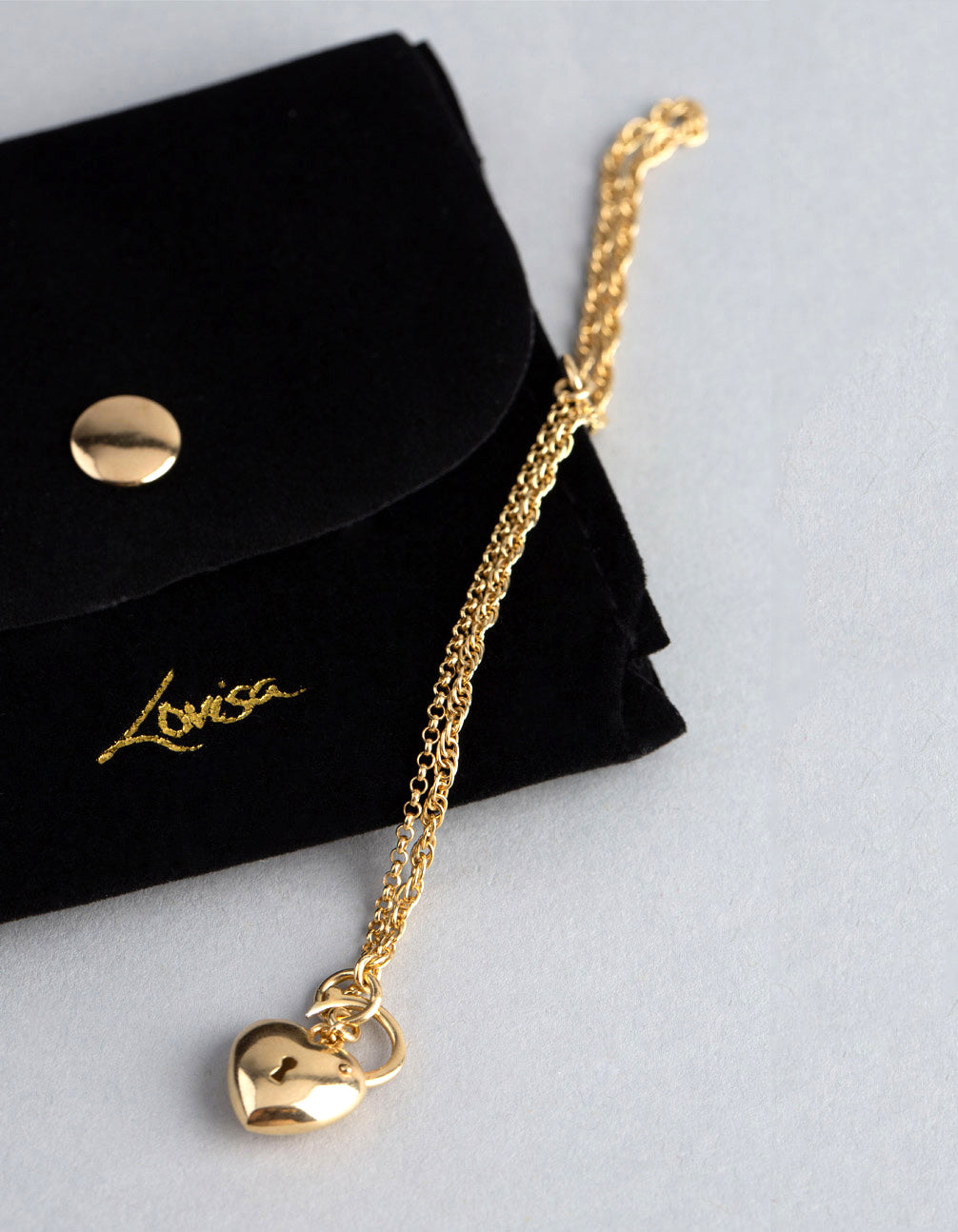 Gold Plated Sterling Silver Heart Padlock Hidden Clasp Bracelet