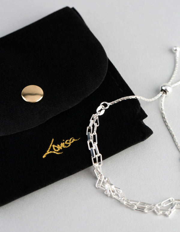 Sterling Silver 2 Row Rectangle Chain Toggle Bracelet