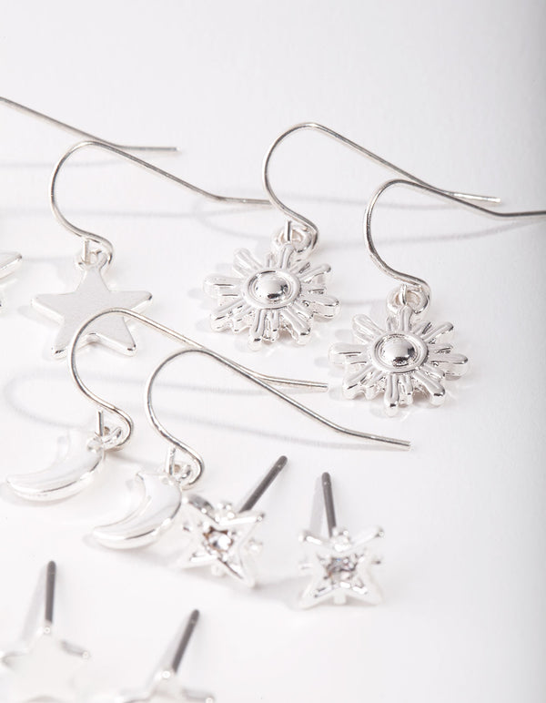 Silver Star & Moon Mix 9-Pack Earring