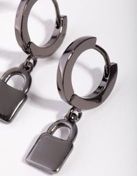 Gun Metal Padlock Huggie Earrings - link has visual effect only