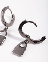 Gun Metal Padlock Huggie Earrings - link has visual effect only