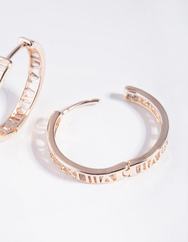 Rose Gold Roman Numeral Hoop Earrings