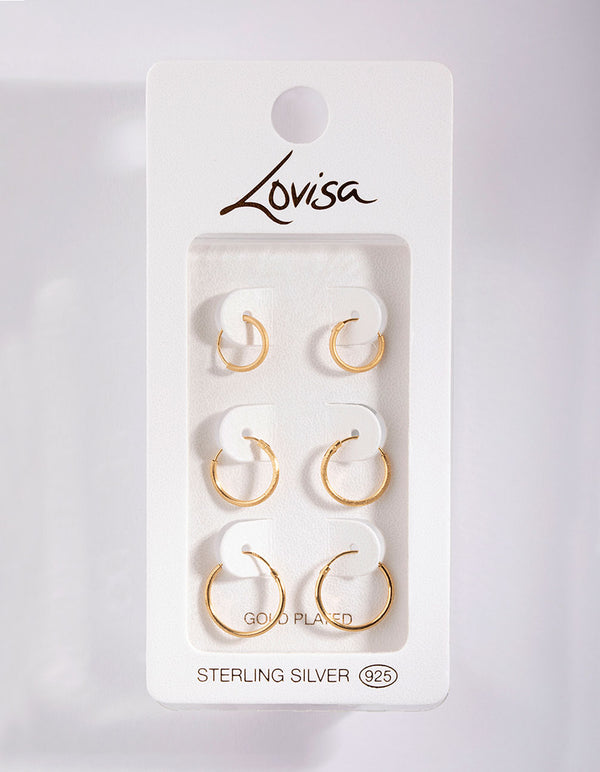 Gold Plated Sterling Silver Station Hoop Pack Earring