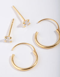Gold Plated Sterling Silver Princess Stud & Hoop Pack Earring - link has visual effect only