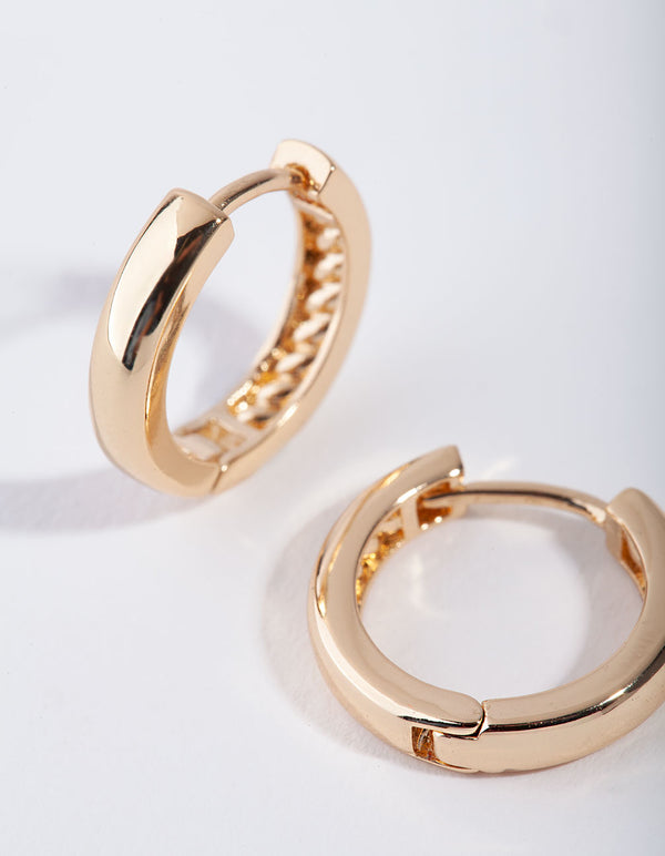 Gold Medium Plain Round Huggie Earrings