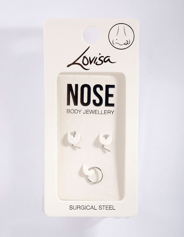 Surgical Steel  Diamante Nose Ring Pack