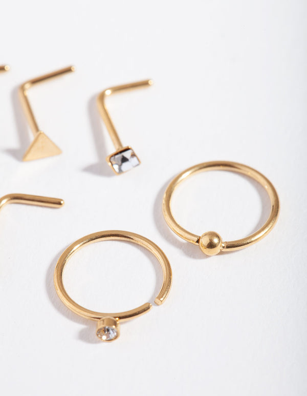 Gold Geometric Diamante Nose 6-Pack
