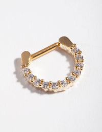Gold Surgical Steel Cubic Zirconia Septum Clicker - link has visual effect only