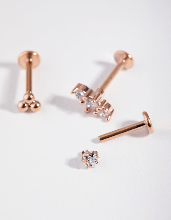 Rose Gold Surgical Steel Triple Cluster Flat Back Pack