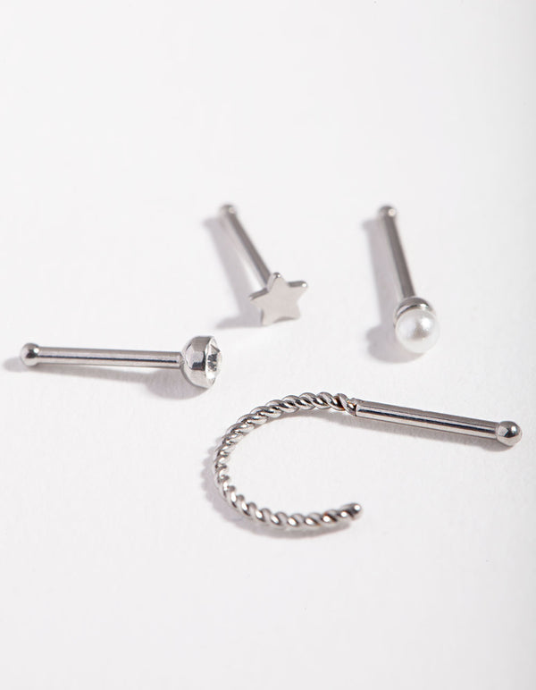 Surgical Steel Pearl Star Nose Stud 4-Pack