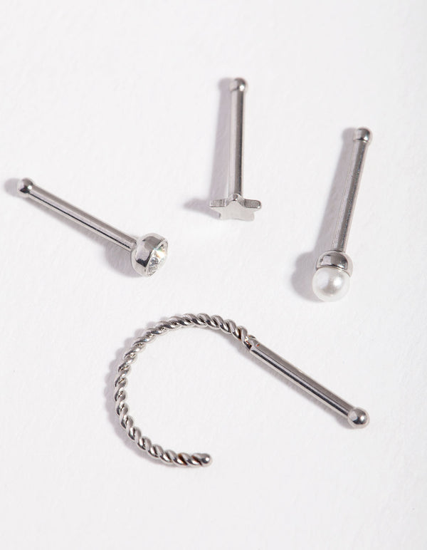 Surgical Steel Pearl Star Nose Stud 4-Pack
