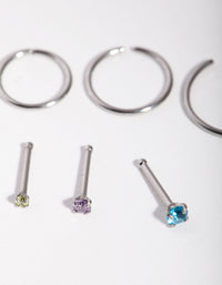 Surgical Steel Graduating Cubic Zirconia Nose Piercings 6-Pack - link has visual effect only